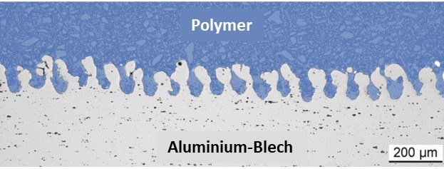 Formschlüssige Verbindung aus Laserstrukturen auf Aluminium und Polymer