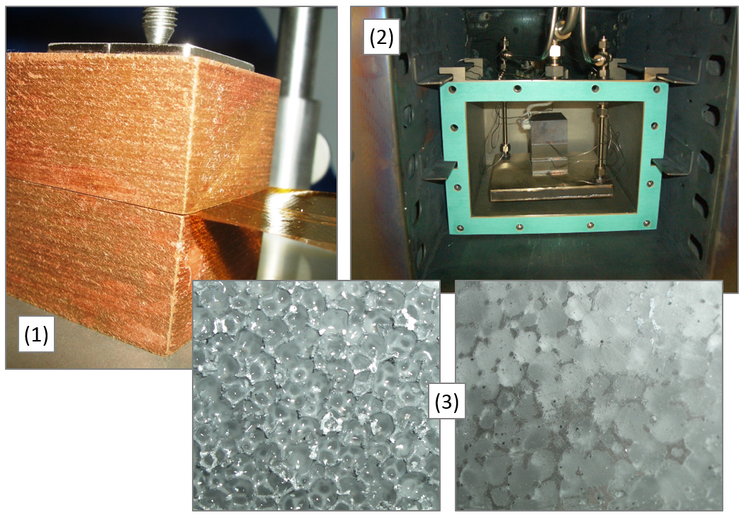 (1) Hot-disk thermal conductivity measurement on a paraffin-infiltrated porous copper structure, (2) Stationary high-temperature plate apparatus for thermal conductivity measurement, (3) Paraffin-infiltrated aluminium foam