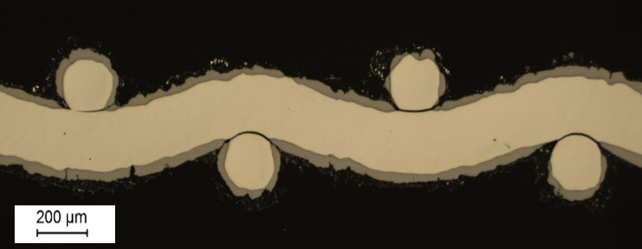 Cross sectional image of a Raney nickel-coated metal substrate  (grid structure).