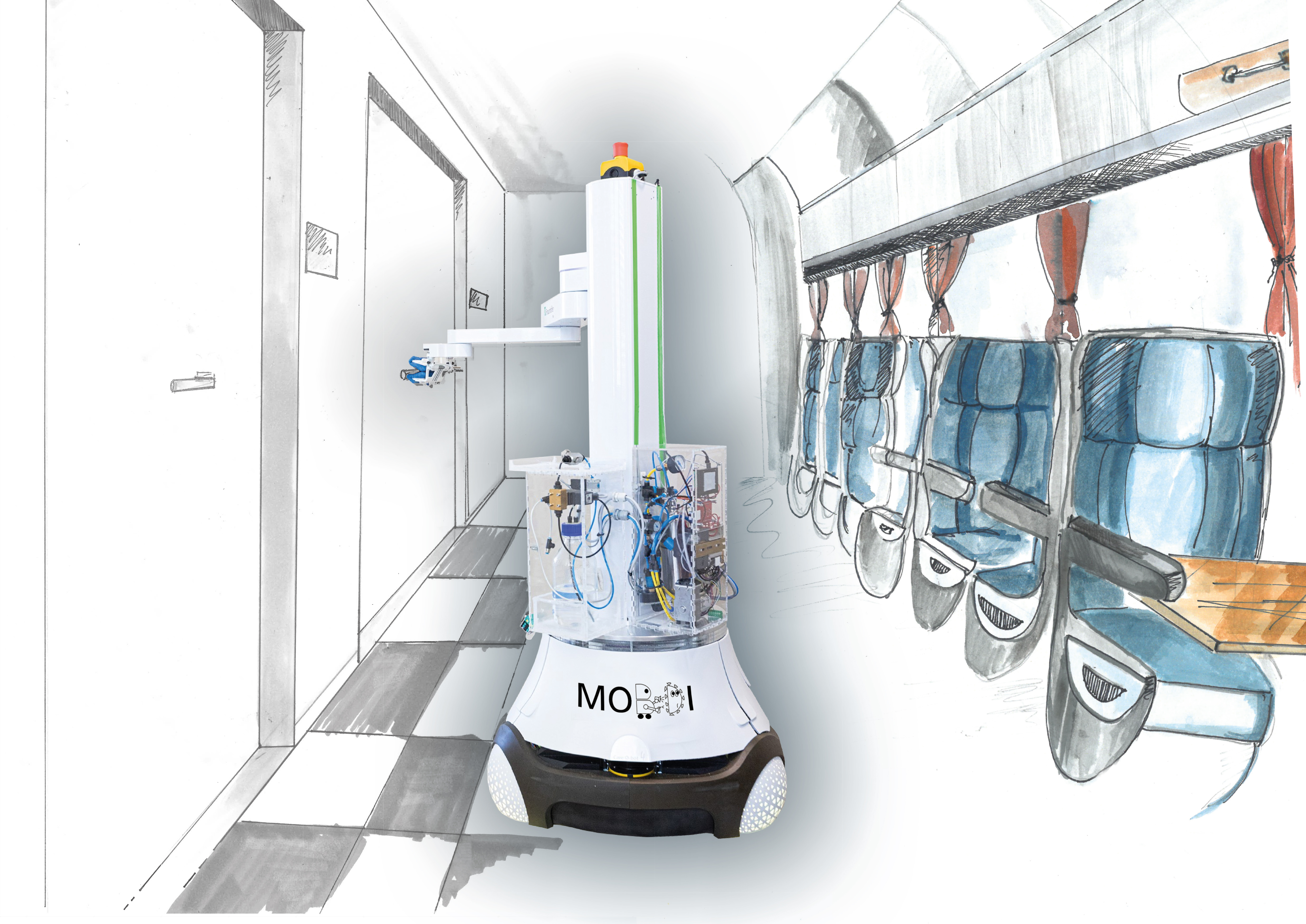 Im Projekt MobDi werden Desinfektionsroboter sowohl für den Einsatz in Gebäuden als auch in Verkehrsmitteln entwickelt. 