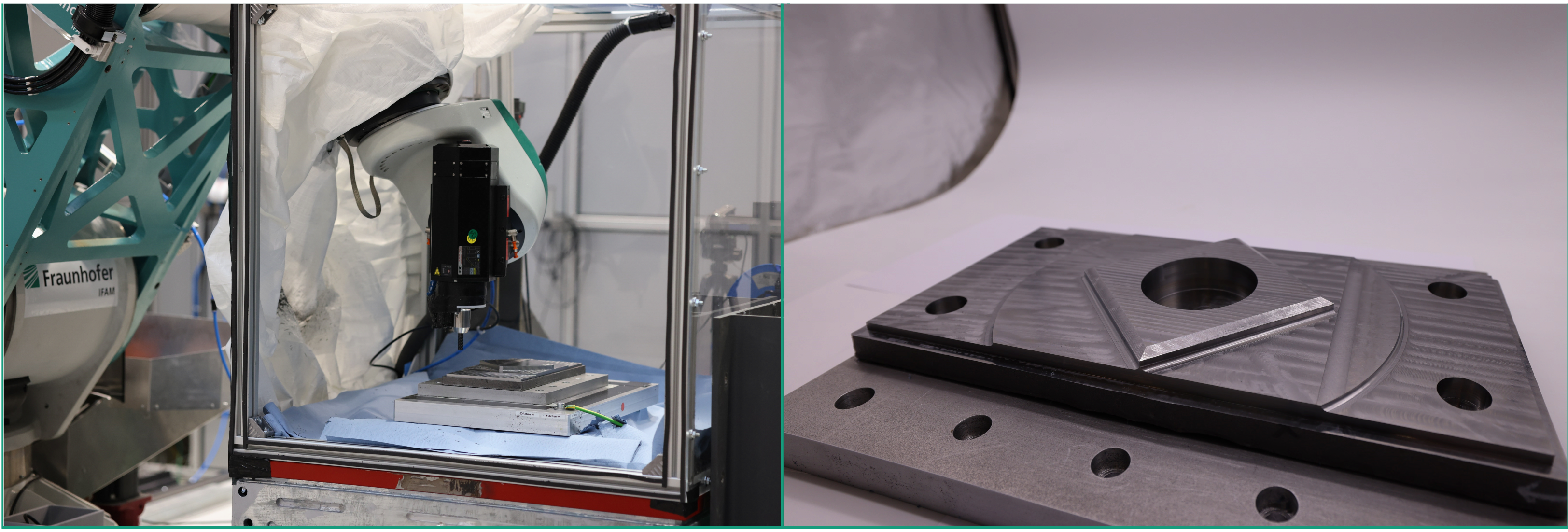 Prototype robot processing a steel test specimen.