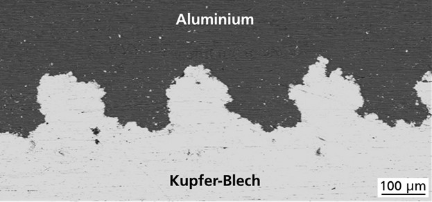 Form-fit aluminum-copper bond by casting structured copper sheets using the die casting process